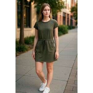 St John’s Bay Active Green Drawstring Dress Pockets Petite Small PS NWT